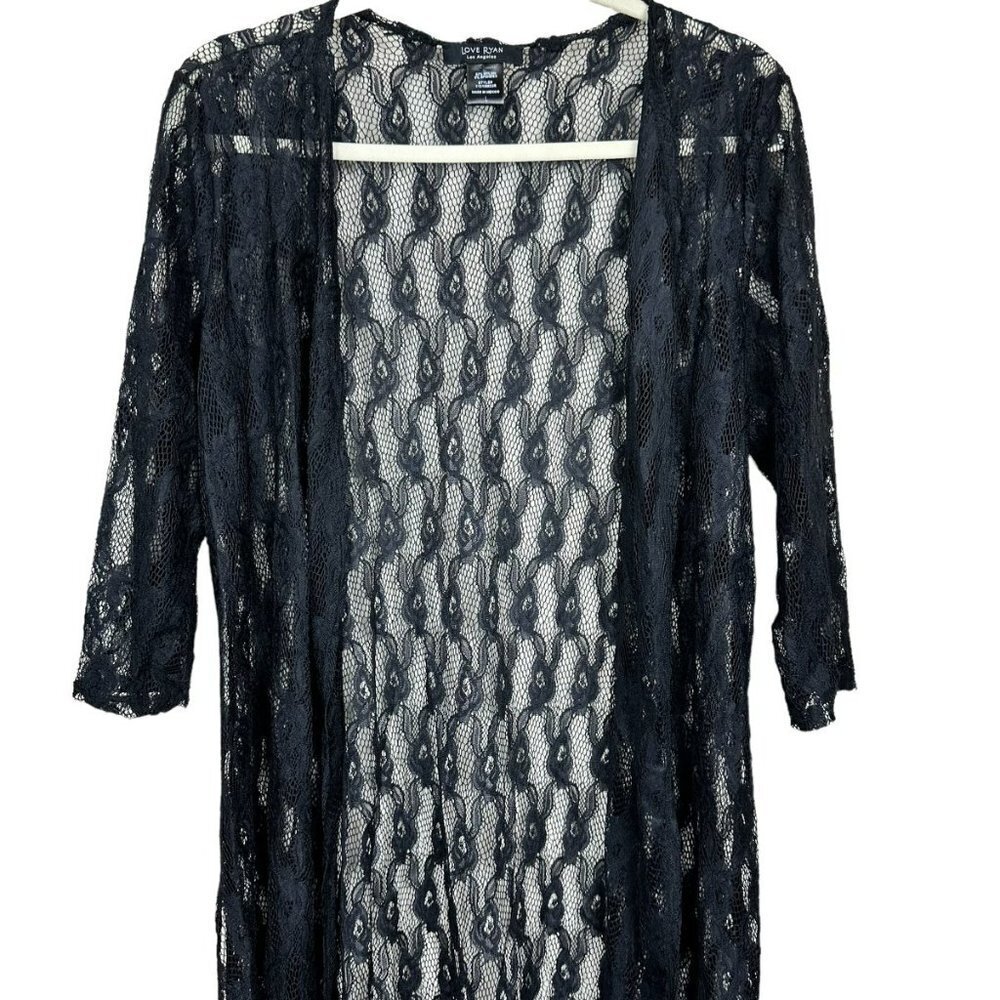 Love Ryan Black Lace Kimono Cardigan Women's Size Large‎ Open Front Rose Floral - Picture 3 of 10